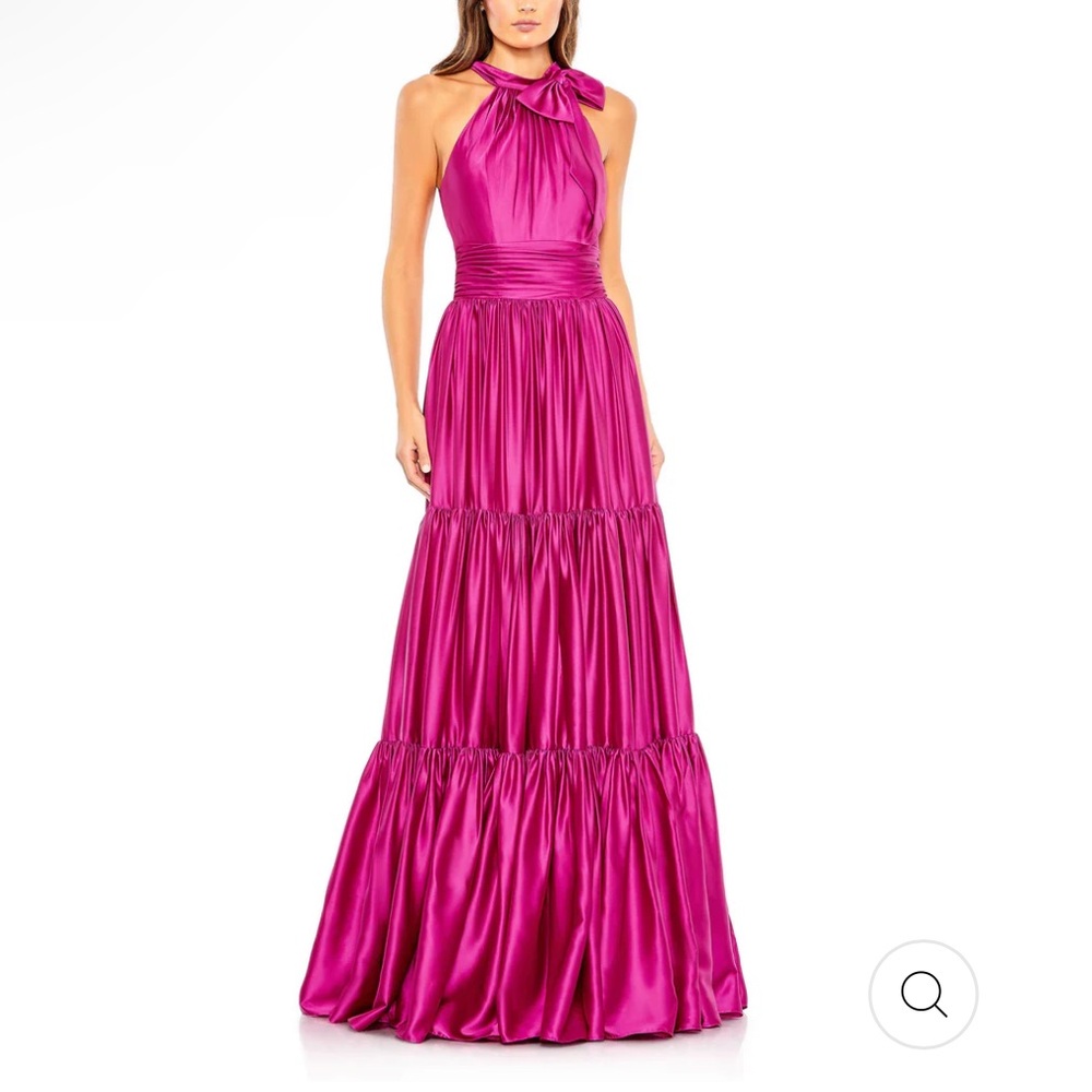 Mac Duggal RUFFLE TIERED SOFT TIE HALTER NECK GOWN